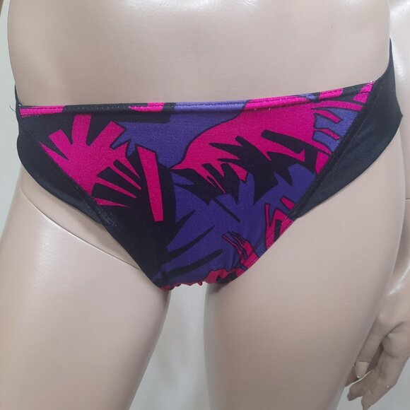 Vintage 90s High Cut Bikini Set Size XS Hot Pink Purple Black 2 Piece Halter - Picture 3 of 12